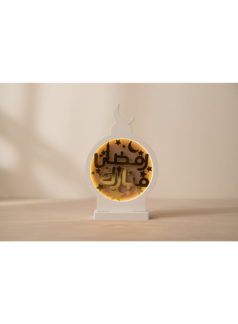 AKDC مصباح دائري مزخرف لشهر رمضان، مع أضواء LED، 28 سم - ذهبي وأبيض - Image 2